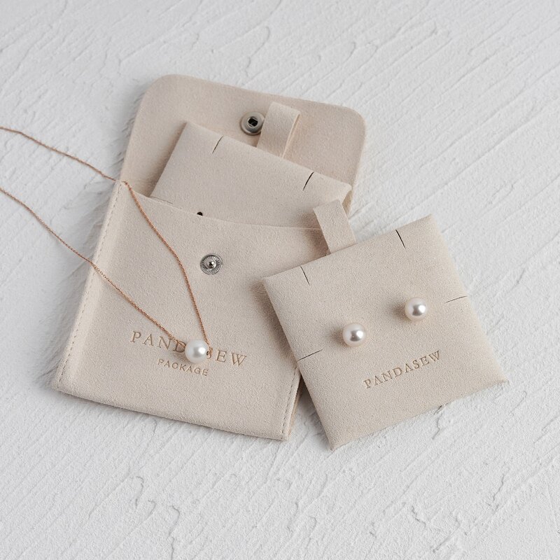 Jewelry Pouch Manufacturer - Custom Logo 8x8cm Ivory Microfiber Snap Button Insert Pad