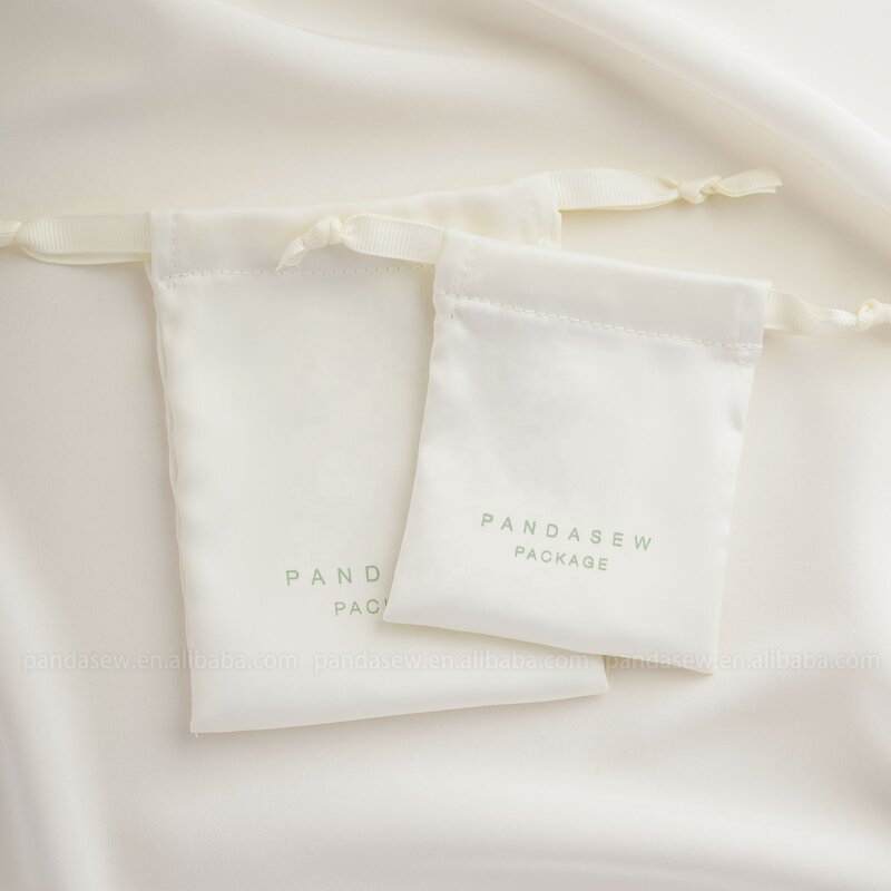 Satin Pouch Manufacturer - Custom Logo Beige Dense Silk Satin Drawstring Jewelry Pouch