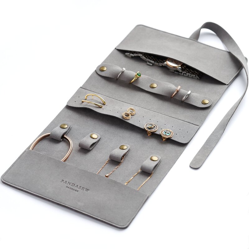 Jewelry Organizer - Custom Logo 1.4mm Microfiber Travel Roll Foldable Portable