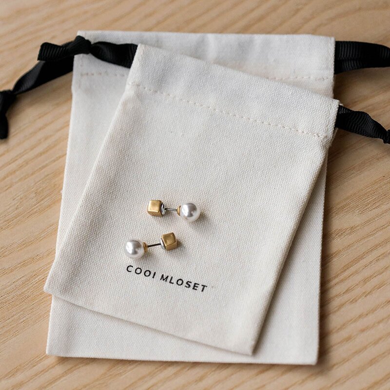 Cotton Bag Manufacturer - Custom Logo Beige Medium Cotton Canvas Jewelry Pouch