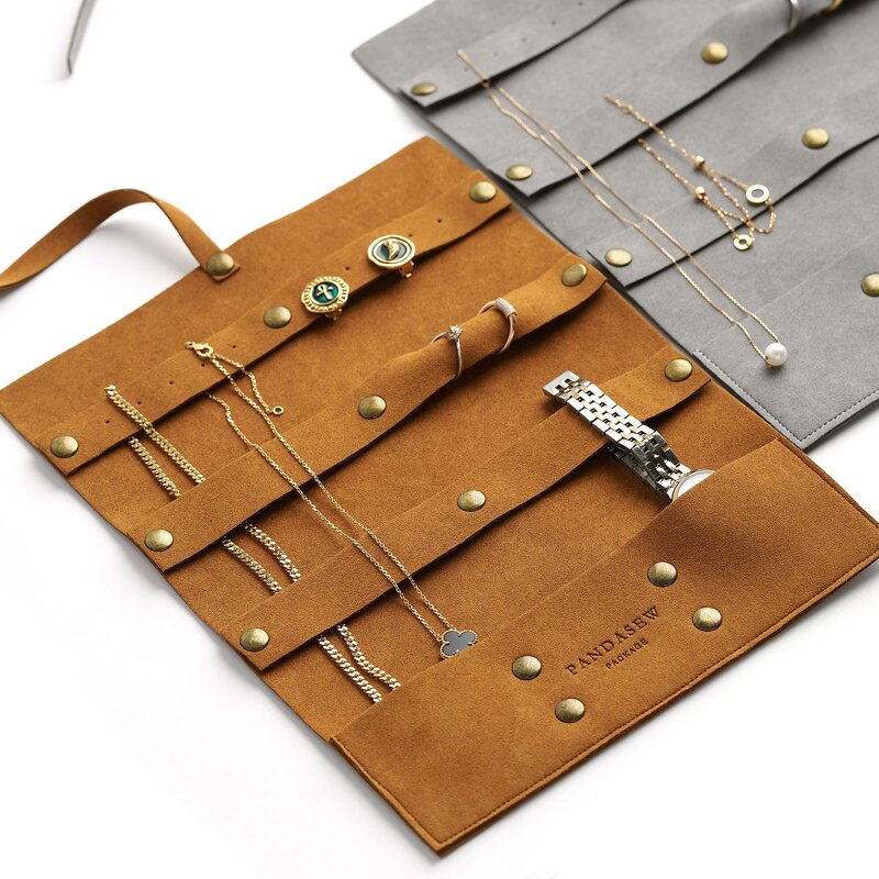 Jewelry Organizer - Custom Logo 1.4mm Microfiber Travel Necklace Earrings Ring Pouch