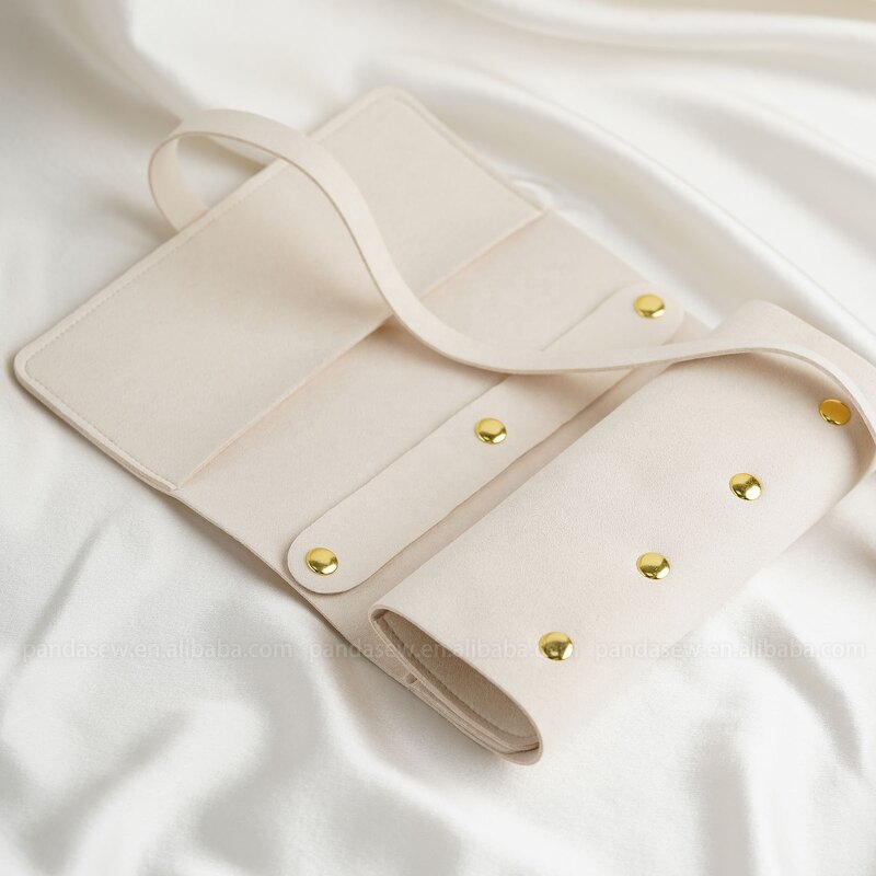 Jewelry Organizer - Custom Logo Beige 1.4mm Microfiber Travel Roll Foldable