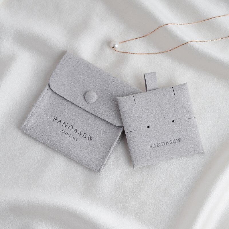 Jewelry Pouch Manufacturer - Custom Logo Gray Microfiber Snap Button with Insert Pad