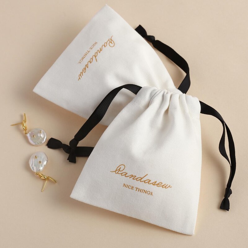 Cotton Bag Manufacturer - Custom Logo White Twill Cotton Small Gift Jewelry Pouch