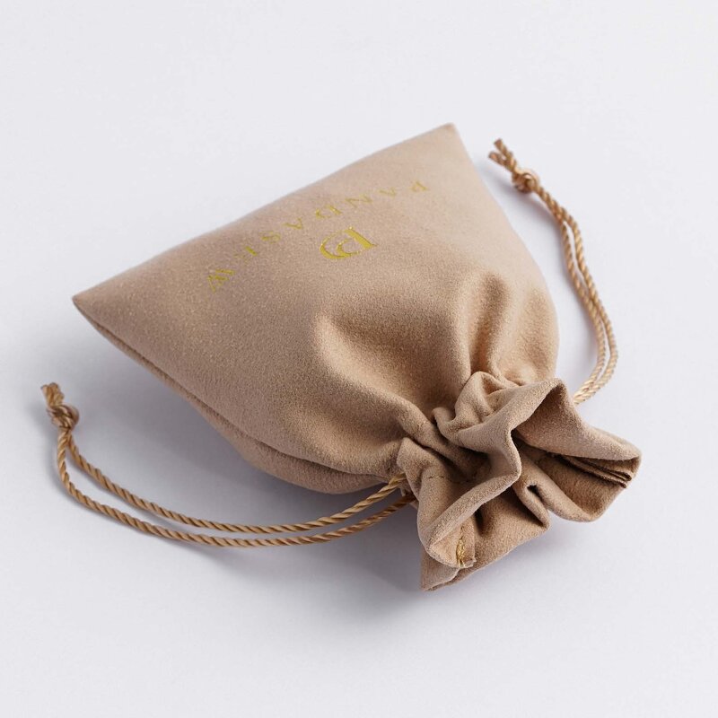 Velvet Pouch Manufacturer - Custom Logo Coffee Velvet Suede Drawstring Jewelry Pouch