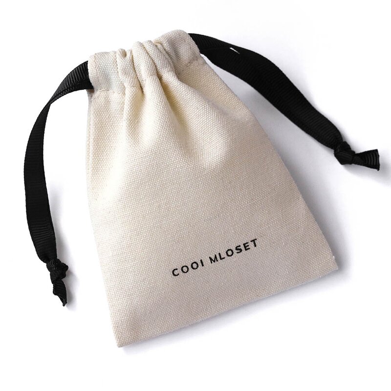 Cotton Bag Manufacturer - Custom Logo Beige Medium Cotton Canvas Jewelry Pouch