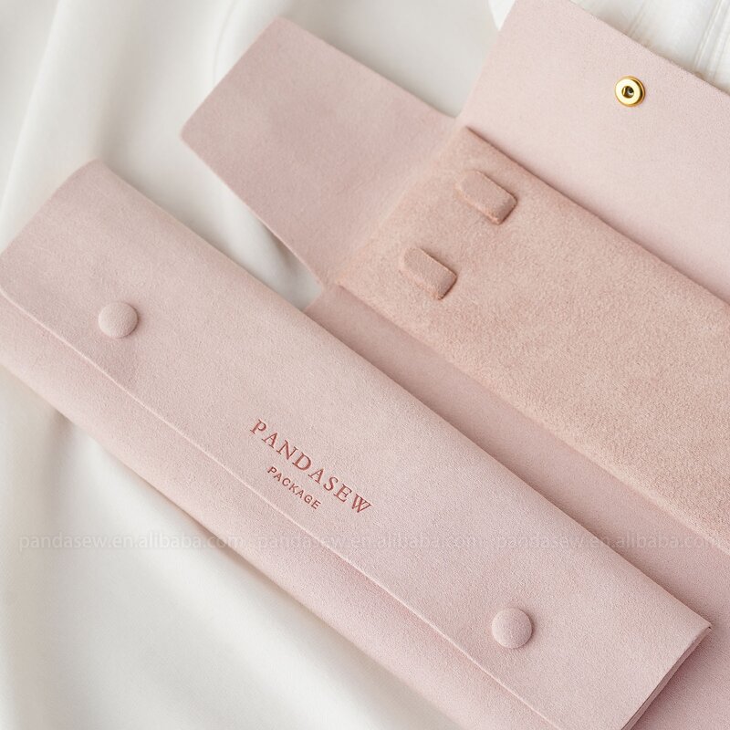 Jewelry Case Manufacturer - Custom Logo Pink Suede Microfiber Necklace Gift Case