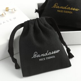 Cotton Bag Manufacturer - Custom Logo Black Herringbone Cotton Jewelry Drawstring