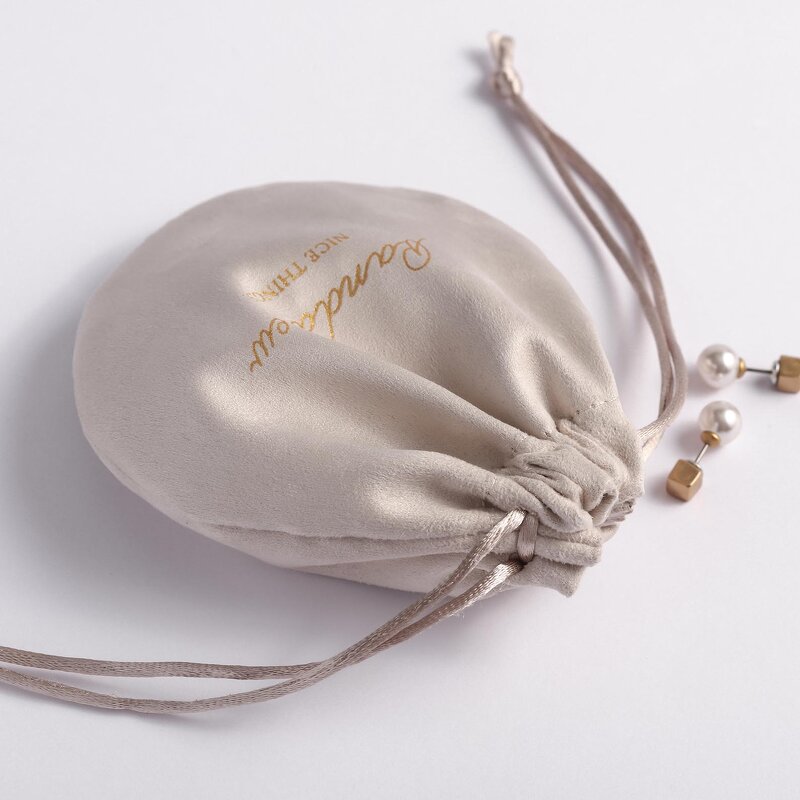 Drawstring Bag - Custom Logo Suede Round Bottom Jewelry Cosmetic Packaging Pouch