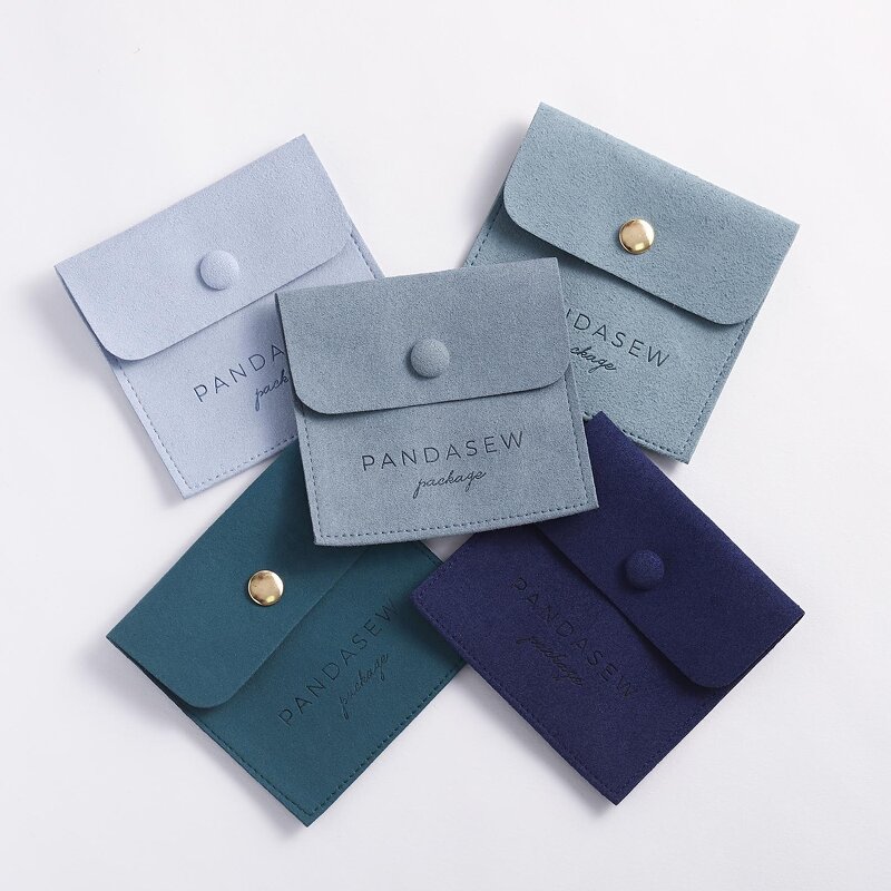 Jewelry Pouch Manufacturer - Custom Logo Microfiber Snap Button Flap Earring Pouch