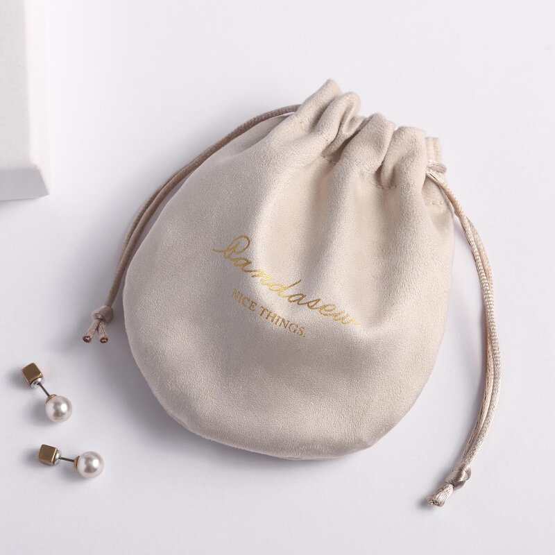 Drawstring Bag - Custom Logo Suede Round Bottom Jewelry Cosmetic Packaging Pouch