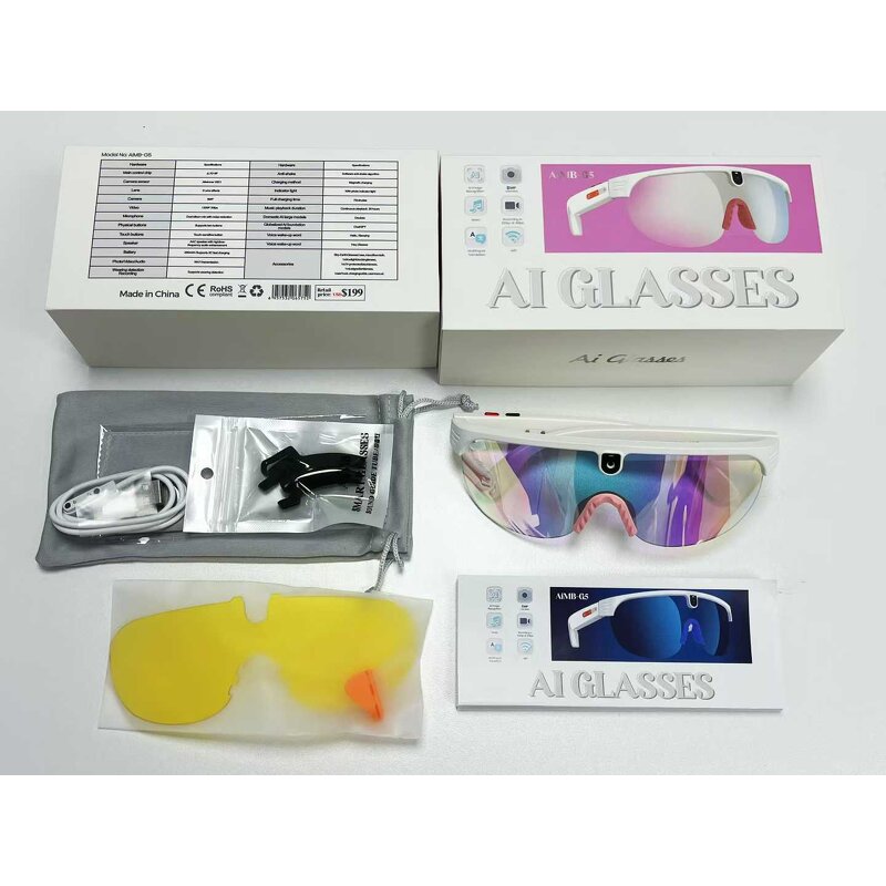Smart Glasses Manufacturer - AIMB-G5 800W Anti-Shake 1200P HD Video AI Translation for Calling Photo Music