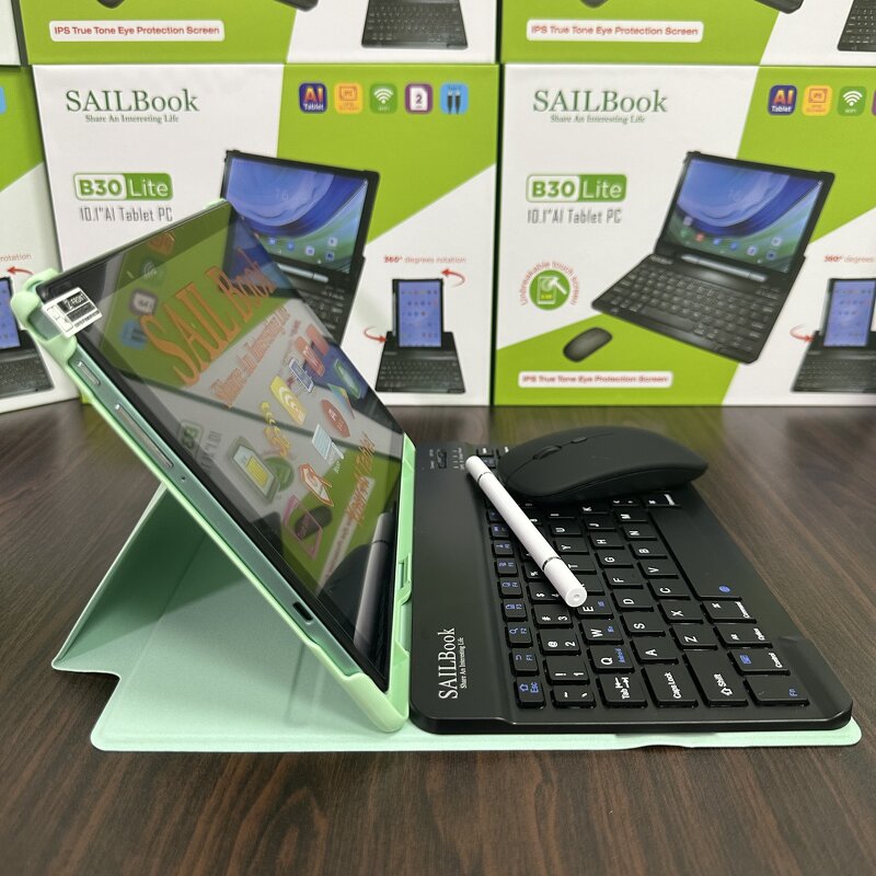 Tablet Manufacturer - 2025 Newest SAILBOOK B30 Lite AI 10.1 Inch 360 Rotating BT Keyboard 12GB MTK