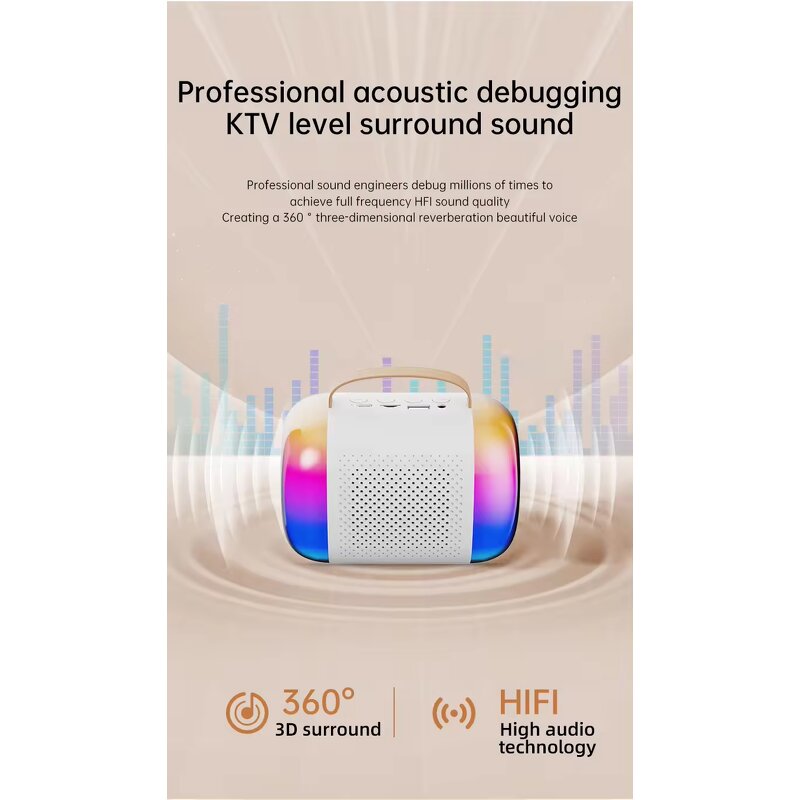 Karaoke Player Manufacturer - Portable Y5 with RGB LED and Wireless Microphone KTV Clock Alarm