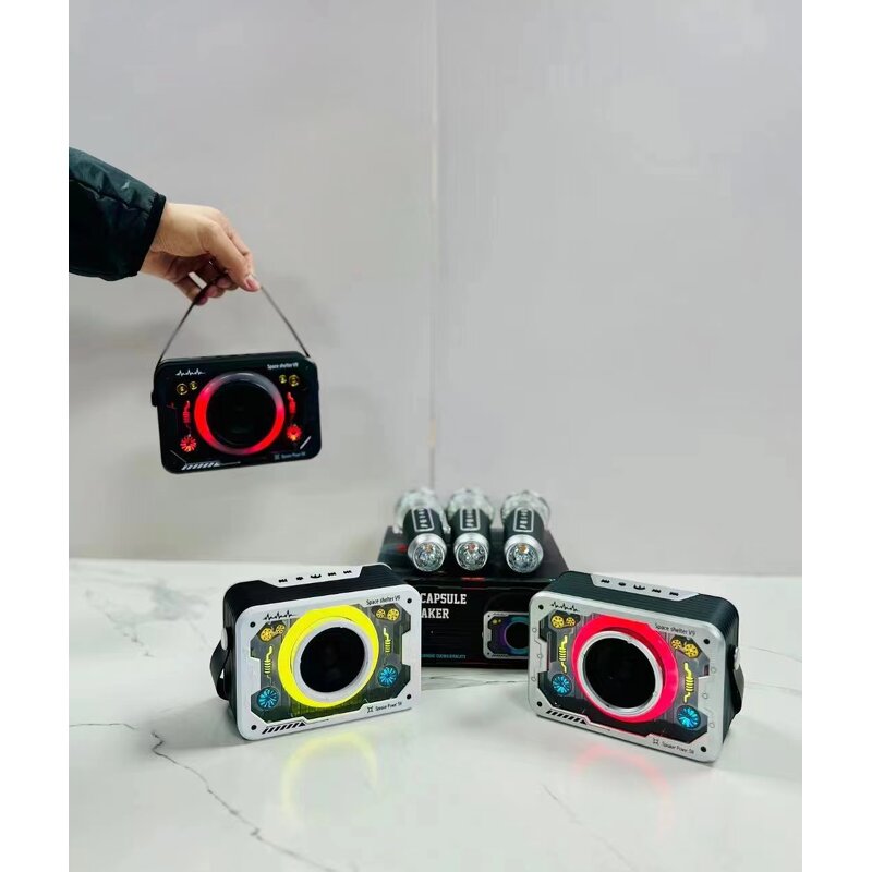 Portable Speaker Manufacturer - Mini Wireless Outdoor Subwoofer LED Flashing Metal Bass Microphone AC