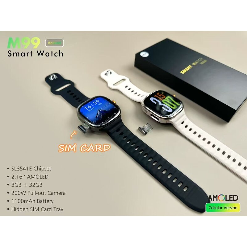 Smart Watch Manufacturer - M99 Android Sim Card 2.4" Amoled 3+32GB 2100mAh Camera Video Call Heart Rate Sports IP67