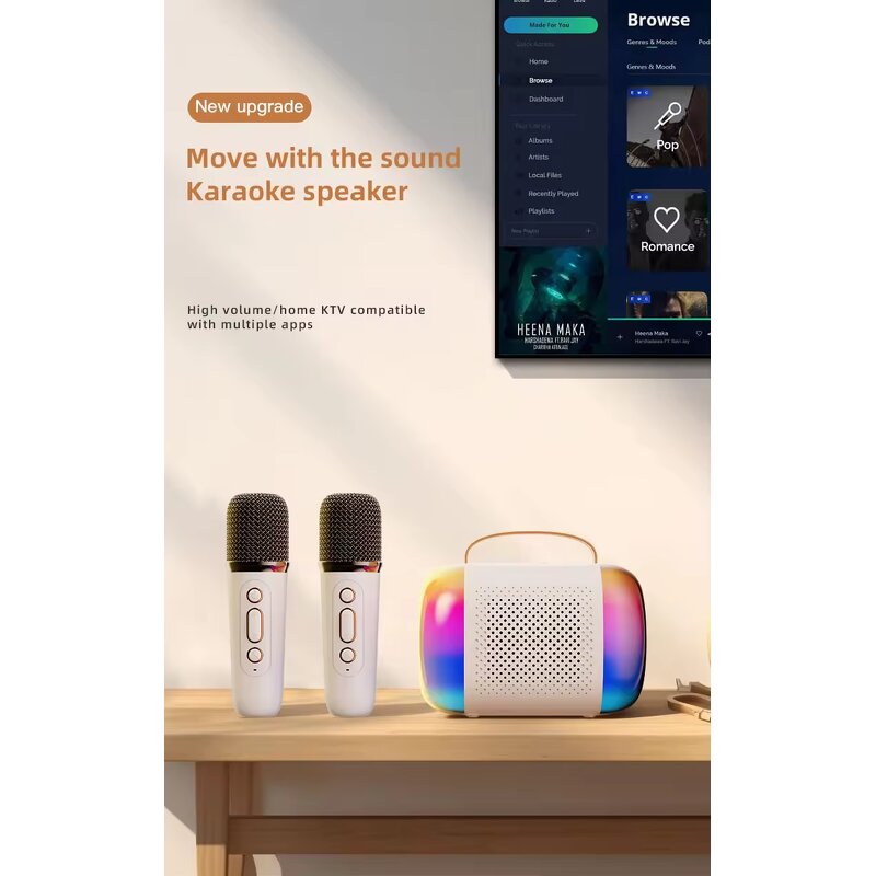 Karaoke Player Manufacturer - Portable Y5 with RGB LED and Wireless Microphone KTV Clock Alarm