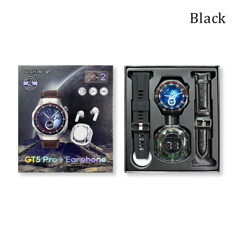 Smartwatch Set - D52 DT5 PRO TWS Earphones Wireless Charging Round Touch