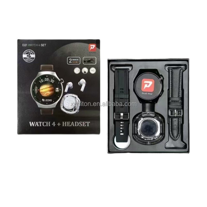 2-in-1 Smart Watch - D21 4 Set Casque 1.52" TFT BT Cardiaque Sport