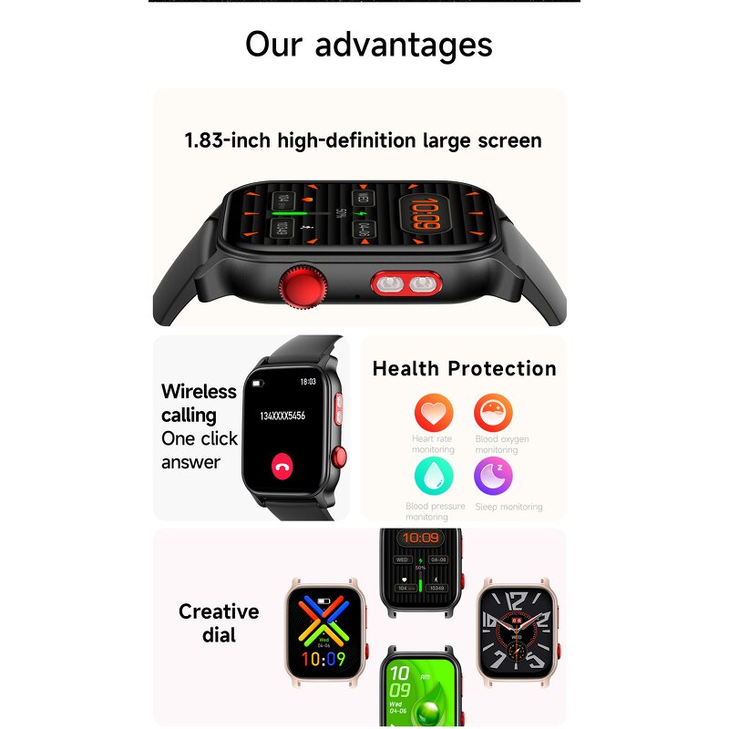 Smartwatch Manufacturer - HT23 1.83" Big Screen Flashlight BP Health Monitoring Sport