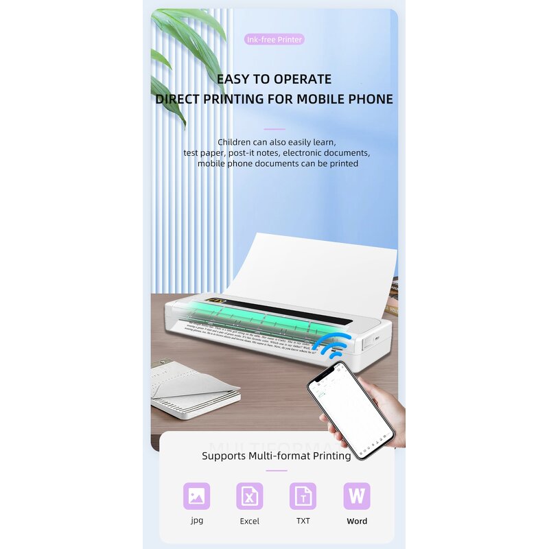 Thermal Printer - OEM A4B BT Ink-Free Multiple Format Iprint 1000mAh