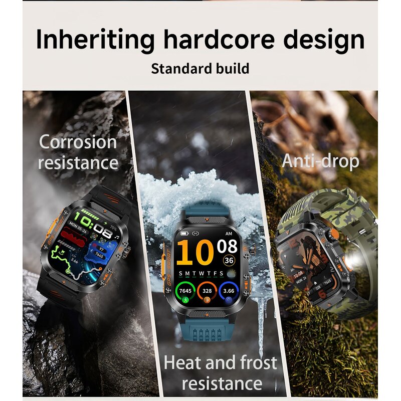 GPS Sports Watch - 2026 HT36 IP68 2.01" TFT HR Music BT Calling Flashlight