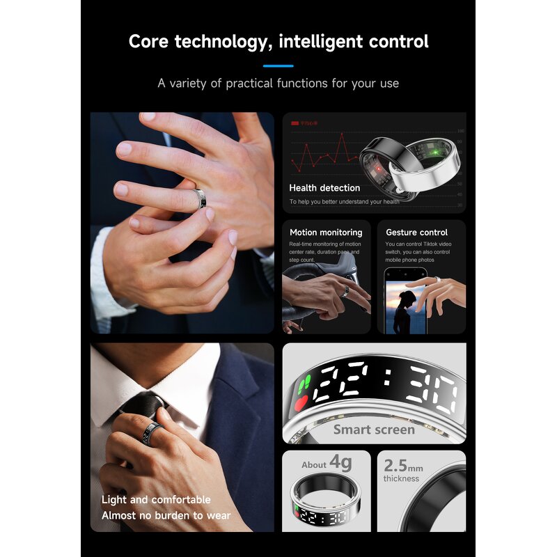 Smart Ring Manufacturer - OEM SR08 Screen Swimming Gestures Photo APP Control