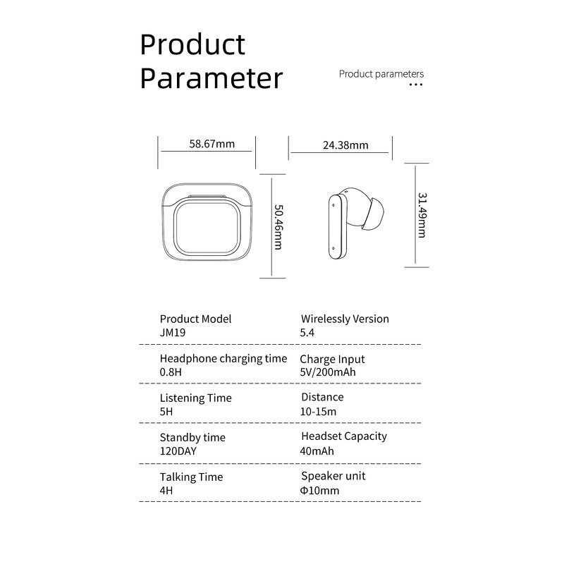 TWS Earbuds - OEM JIM19 AI Translation Touch Display ENC Meeting Record