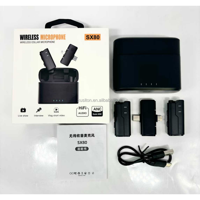 Wireless Mic - OEM SX80 2026 Type-C+IOS Noise Cancelling Vlog Live