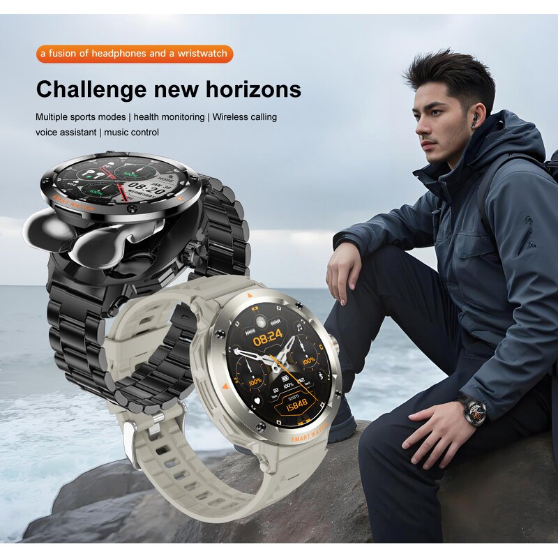 2-in-1 Smart Watch - OEM D13 TWS Earbuds HR Blood Oxygen Multi Sport