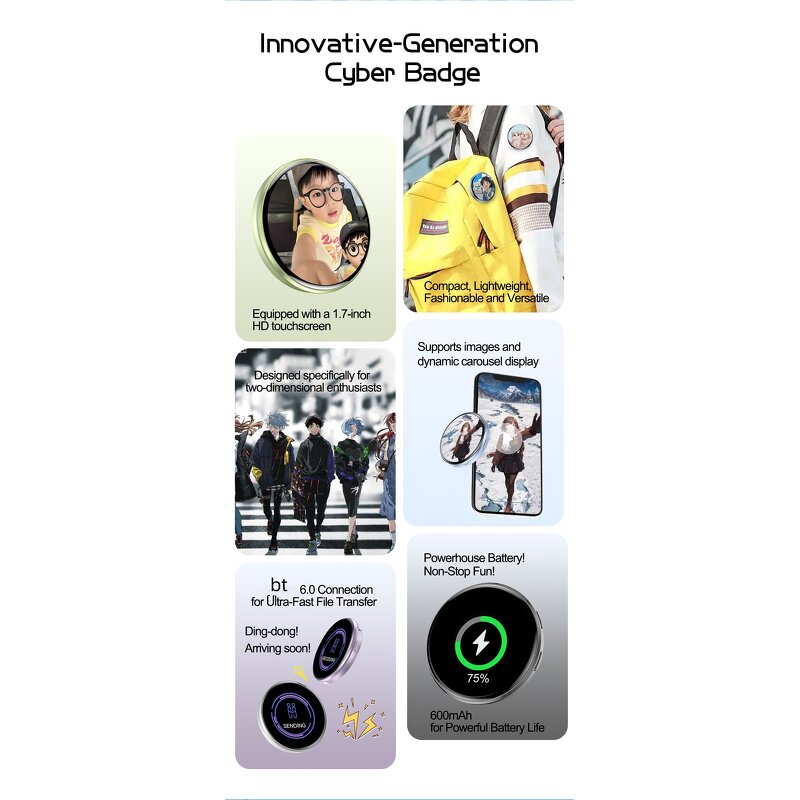 Smart Digital Badge - 2026 E87 Dynamic Anime Customizable Touch Screen