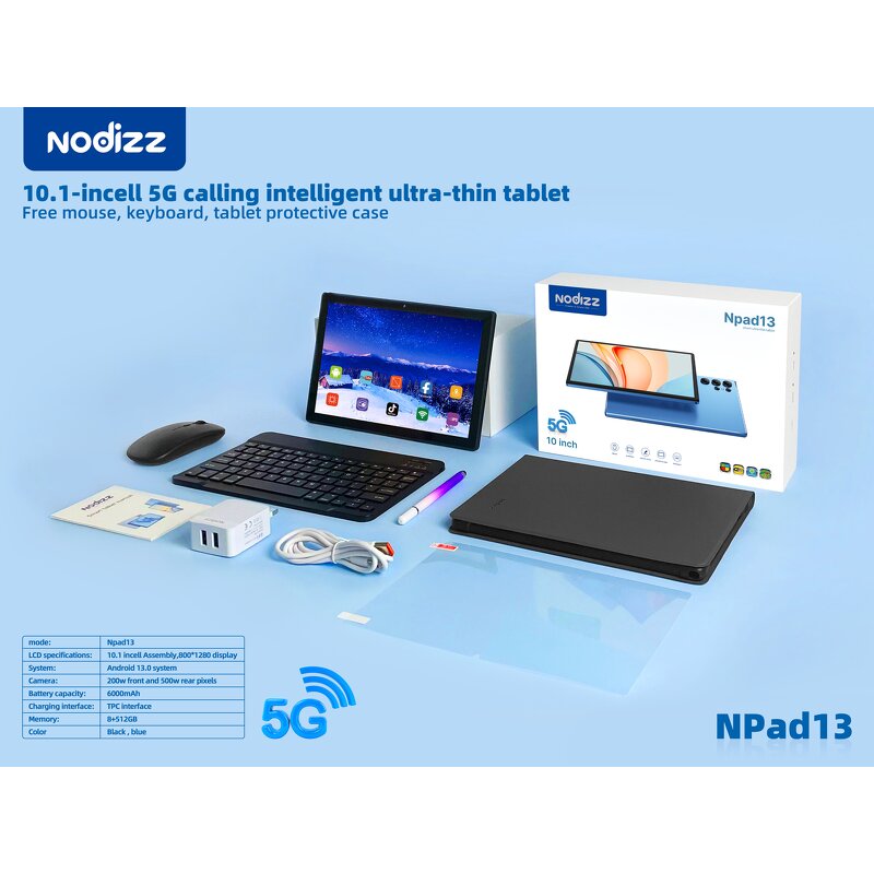 Tablet PC - 2024 Npad13 10.1" 8+512GB 5G Keyboard Mouse USB Charger