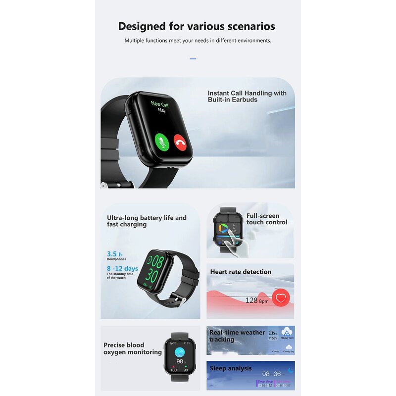 Smart Watch Manufacturer - T1 IP67 1.8" BT Call Multi Sports Earbuds