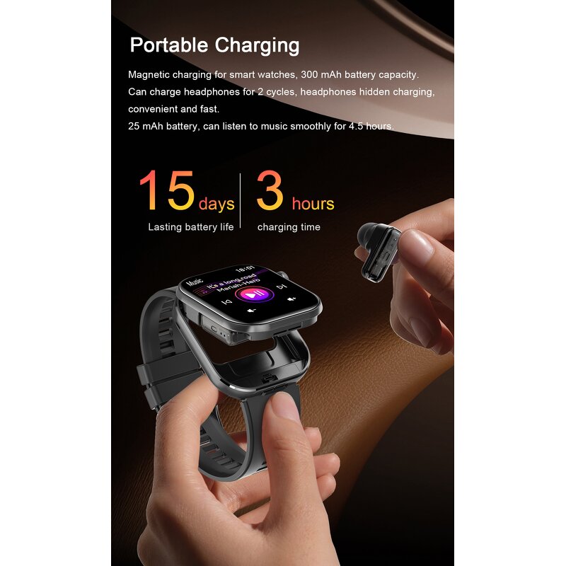 2-in-1 Smartwatch - T99 Earbuds Sleep Tracker HD Screen IOS Android