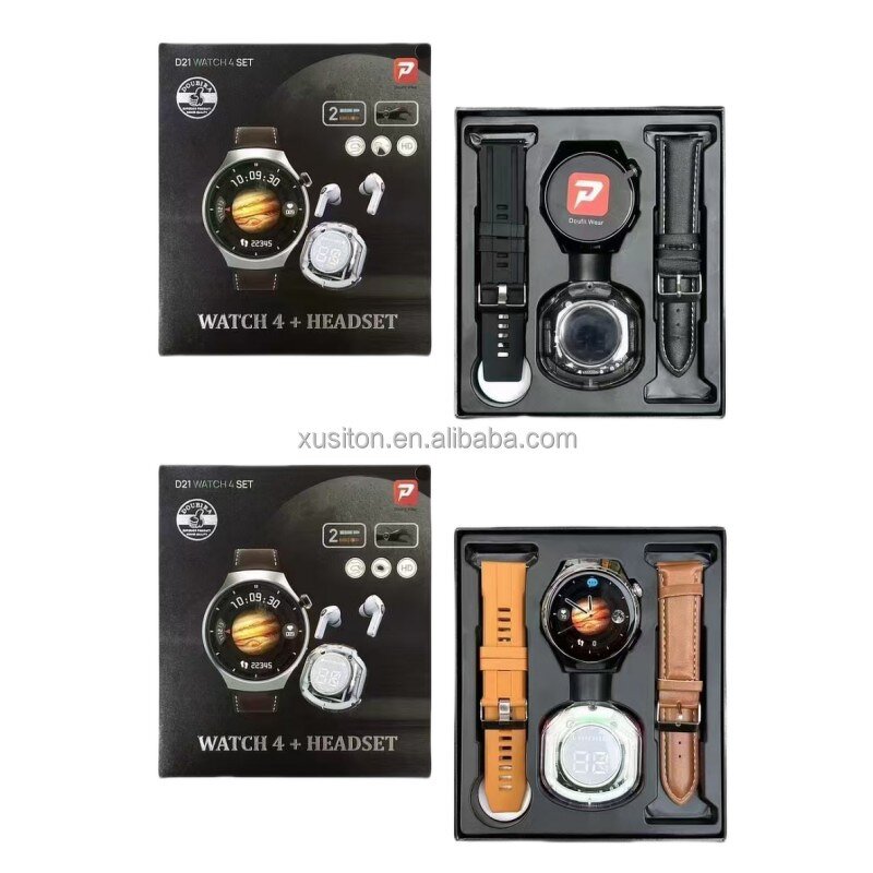 2-in-1 Smart Watch - D21 4 Set Casque 1.52" TFT BT Cardiaque Sport