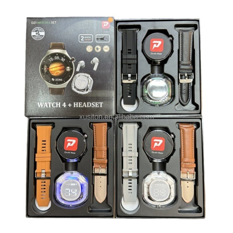 2-in-1 Smart Watch - D21 4 Set Casque 1.52" TFT BT Cardiaque Sport