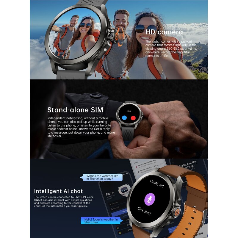 4G Smart Watch - U7 3+32GB Camera BT Calling WIFI GPS SIM Card Android