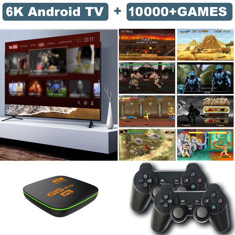 Game Console - OEM G15 Pro TV BOX Android 4K 10000+Games 2.4GHz