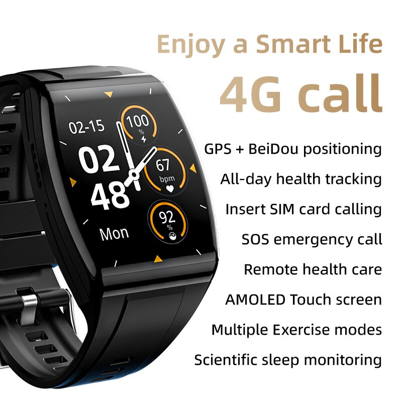 4G Smart Watch - AD03 Sim Card HR Uric Acid BP Fall Detection Health Watch