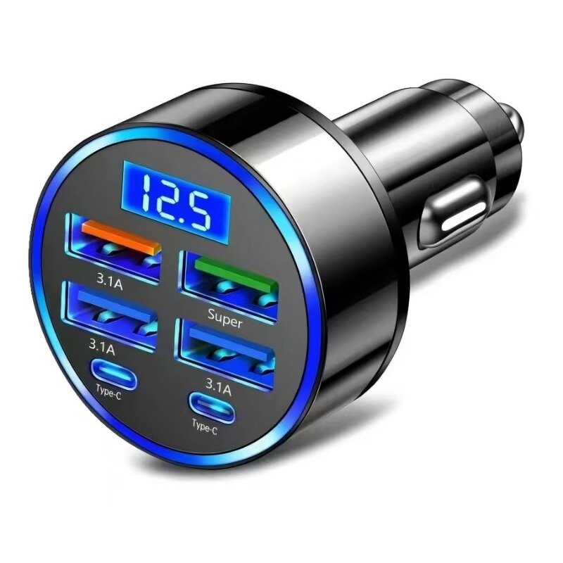Car Charger Manufacturer - 6 in 1 Digital Display 100W OVP/OCP Protection 5V/3A