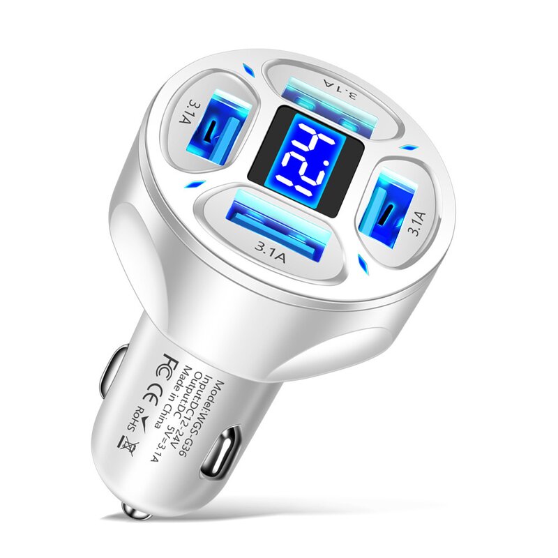 Car Charger Manufacturer - 4 Ports USB PD Quick Charge 12-24v Digital Display QC3.0