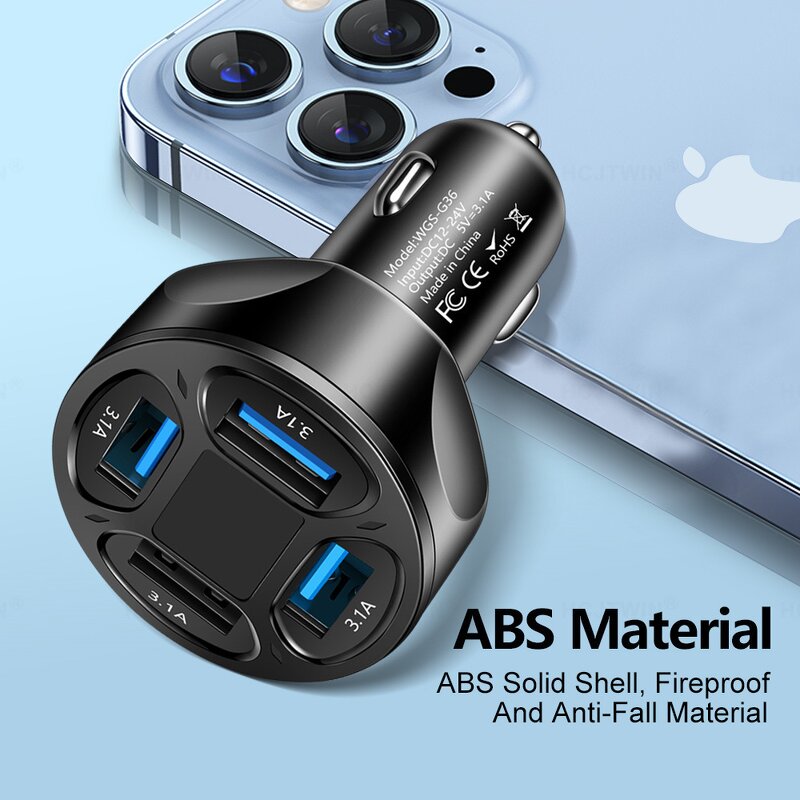 Car Charger Manufacturer - 4 Ports USB PD Quick Charge 12-24v Digital Display QC3.0