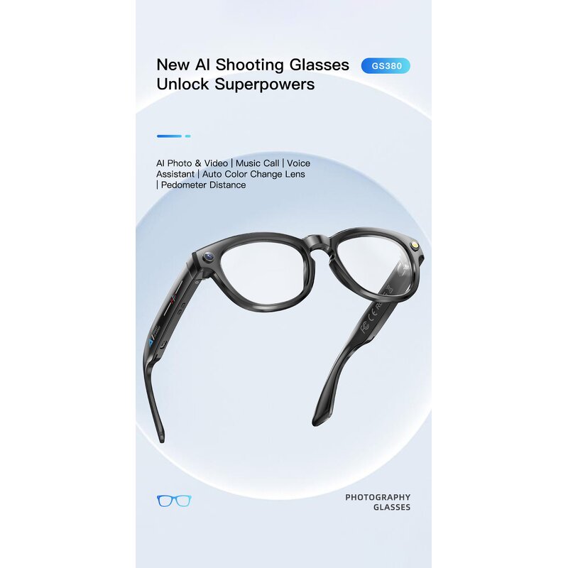 Smart Glasses Manufacturer - GS380 AI Audio Video Recording LED Light 200W