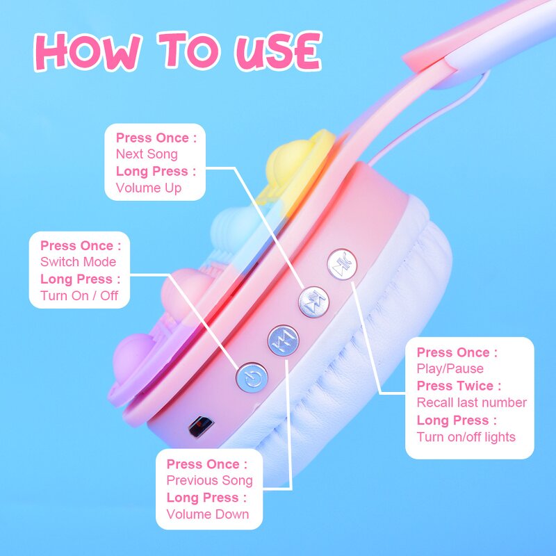 Headphones Manufacturer - M6 Macaron Bubble Cat Ear Bluetooth Children's Wireless