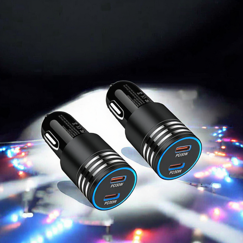 Car Charger Manufacturer - 60W PD Dual USB Type C QC2.0 ABS Material Fast Charging