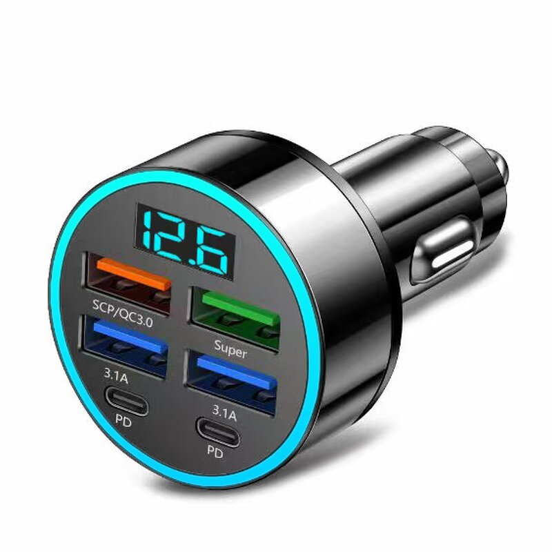 Car Charger Manufacturer - 6 in 1 Digital Display 100W OVP/OCP Protection 5V/3A