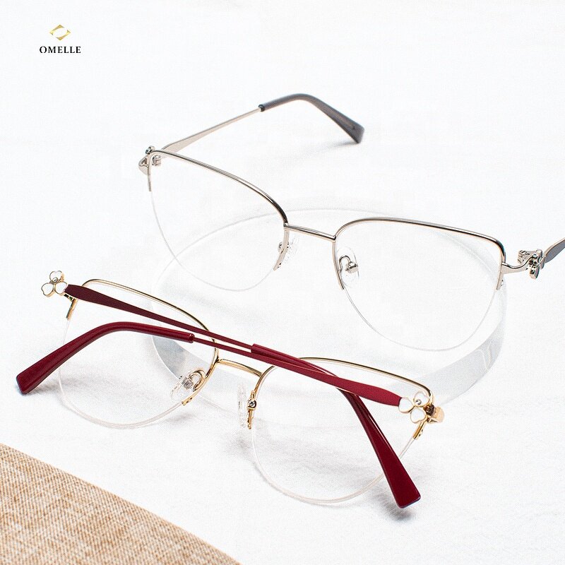 Optical Frames Manufacturer - Omelle Shenzhen Wholesale Cat Eye Fashion Woman Metal Half-rim