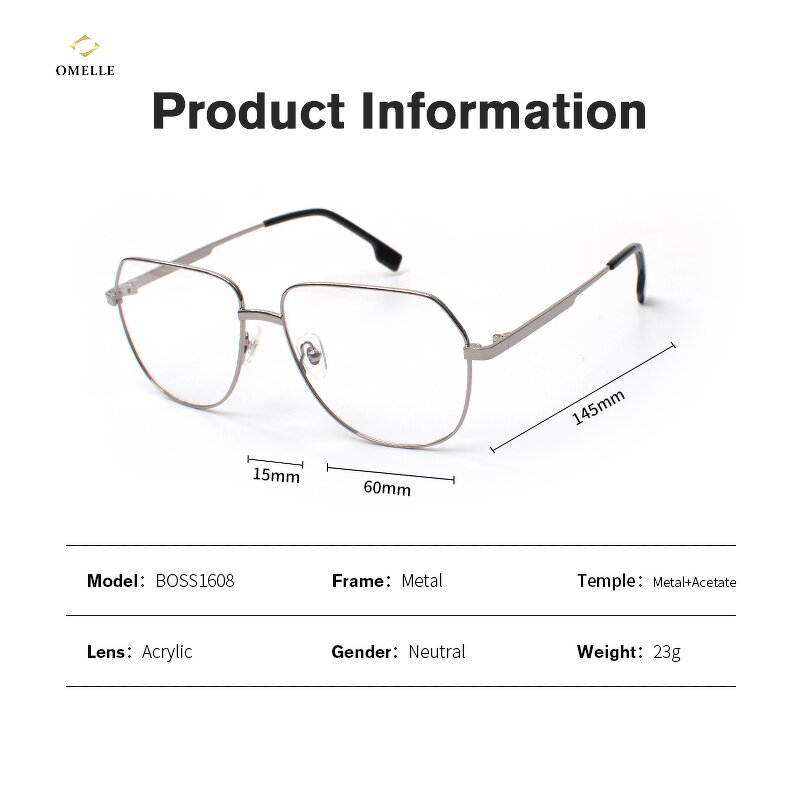 Eyeglass Frame Manufacturer - Omelle Designer Optical Silver Oversized BOSS1608 China Wholesales for Men