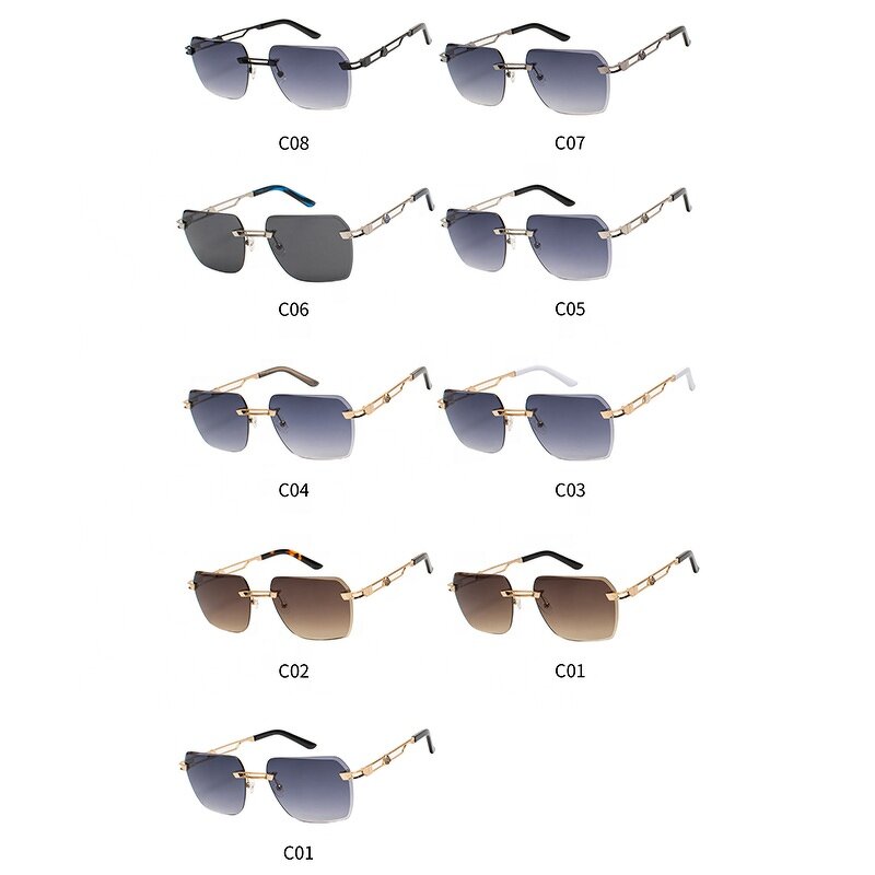 Sunglasses Manufacturer - Custom Engraving Logo Available Fashion Rimless UV400 Metal Gold Frames Diamond Cut
