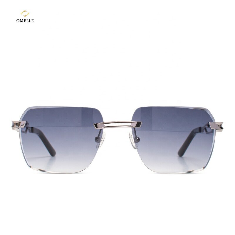 Sunglasses Manufacturer - Custom Engraving Logo Available Fashion Rimless UV400 Metal Gold Frames Diamond Cut
